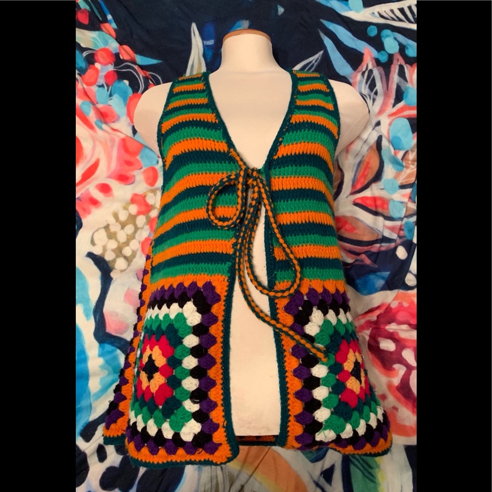 Vintage, crochet, festival top🍄✌🏻🌈